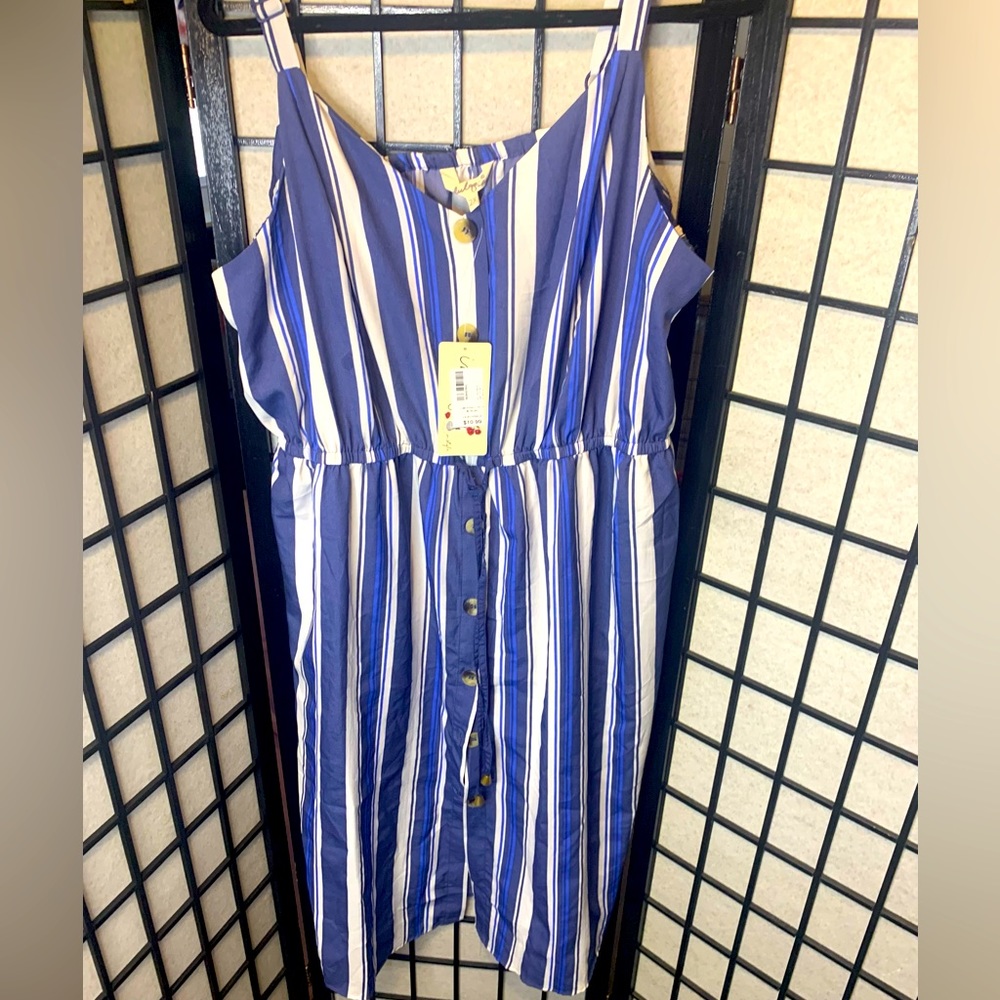 NWT Plus Size 2x blue & White Striped Sun Dress
